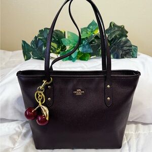 Coach Oxblood Cherry Dark Brown Small Leather Tote
